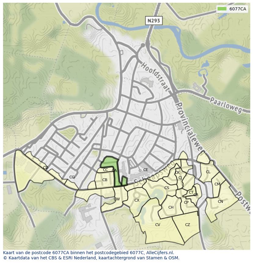 Afbeelding van het postcodegebied 6077 CA op de kaart.