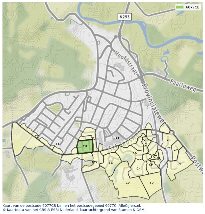 Afbeelding van het postcodegebied 6077 CB op de kaart.