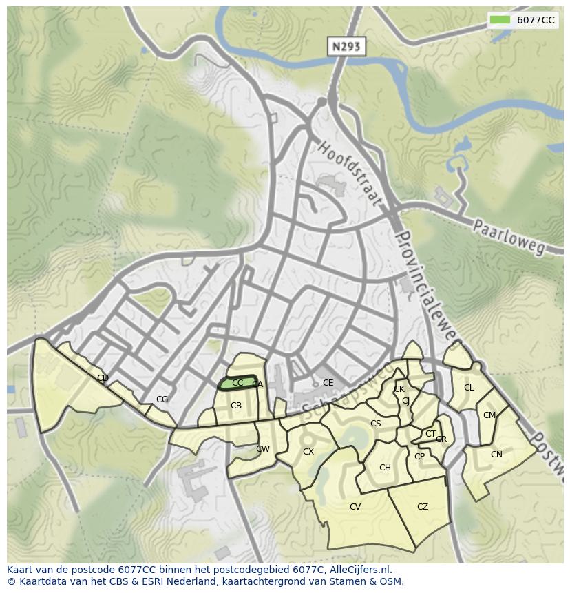 Afbeelding van het postcodegebied 6077 CC op de kaart.