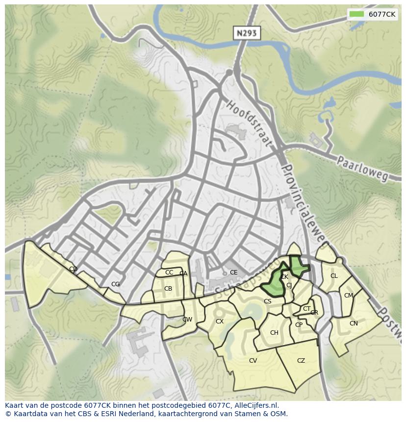 Afbeelding van het postcodegebied 6077 CK op de kaart.