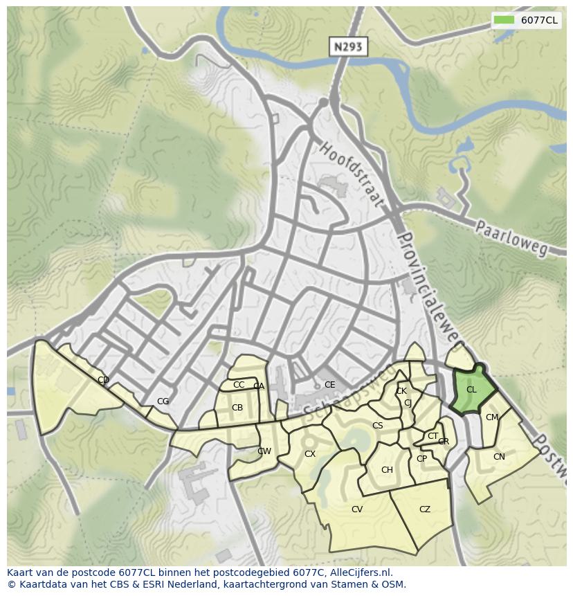 Afbeelding van het postcodegebied 6077 CL op de kaart.