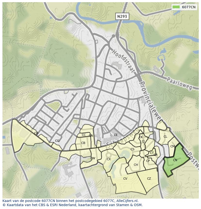 Afbeelding van het postcodegebied 6077 CN op de kaart.
