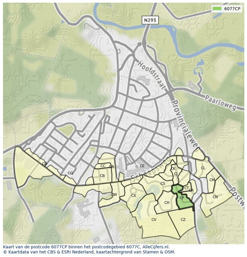 Afbeelding van het postcodegebied 6077 CP op de kaart.