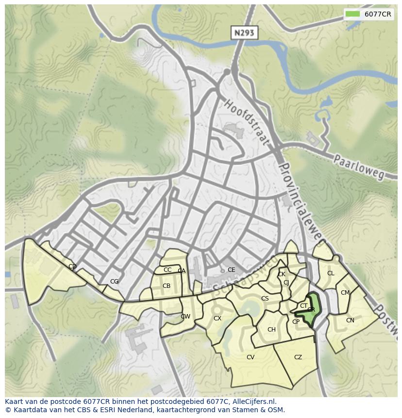 Afbeelding van het postcodegebied 6077 CR op de kaart.