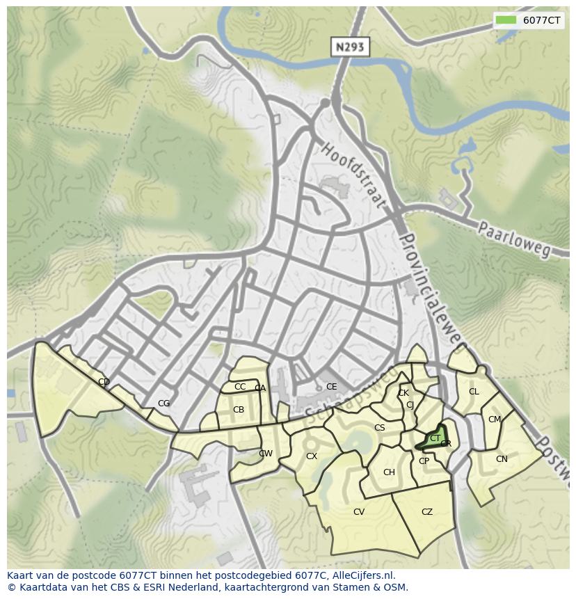 Afbeelding van het postcodegebied 6077 CT op de kaart.