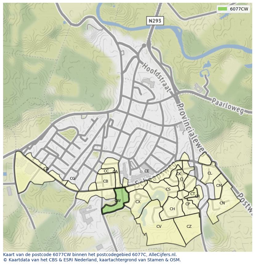Afbeelding van het postcodegebied 6077 CW op de kaart.