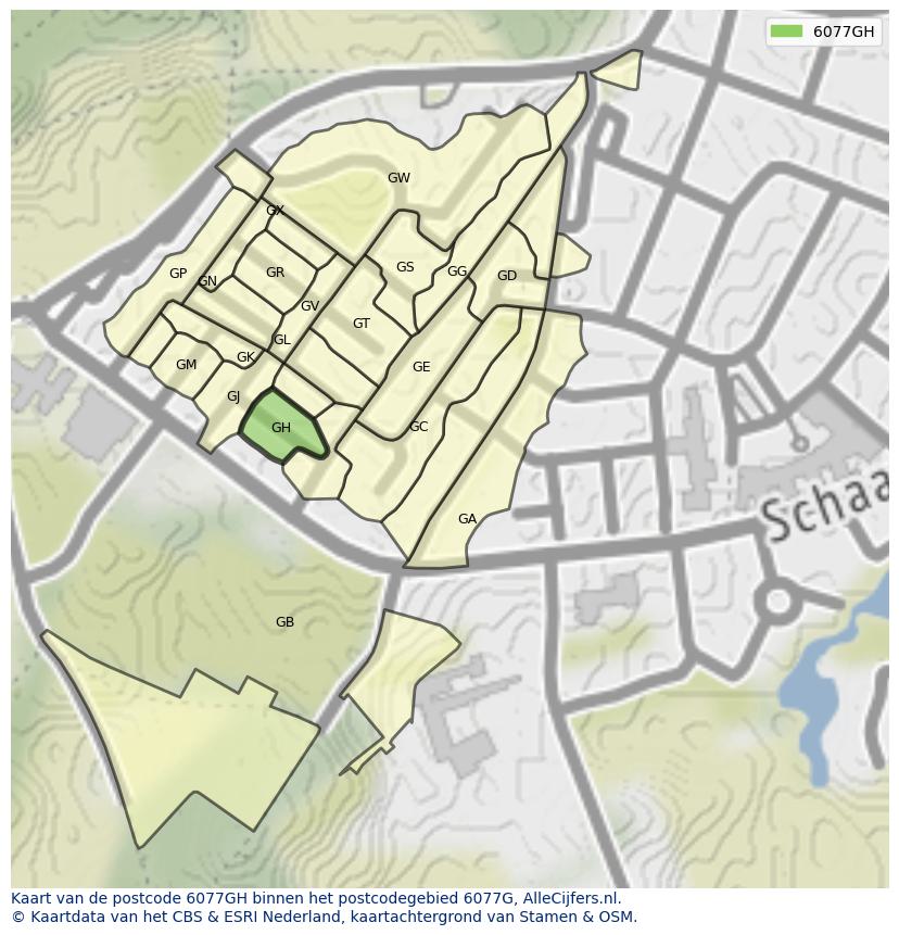 Afbeelding van het postcodegebied 6077 GH op de kaart.