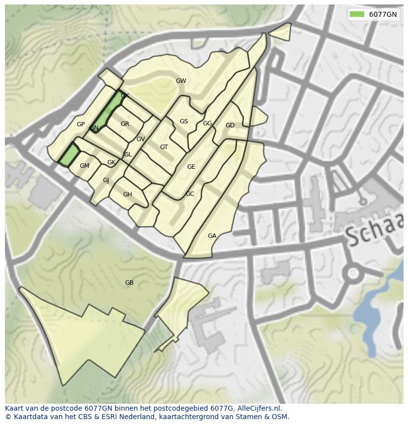 Afbeelding van het postcodegebied 6077 GN op de kaart.