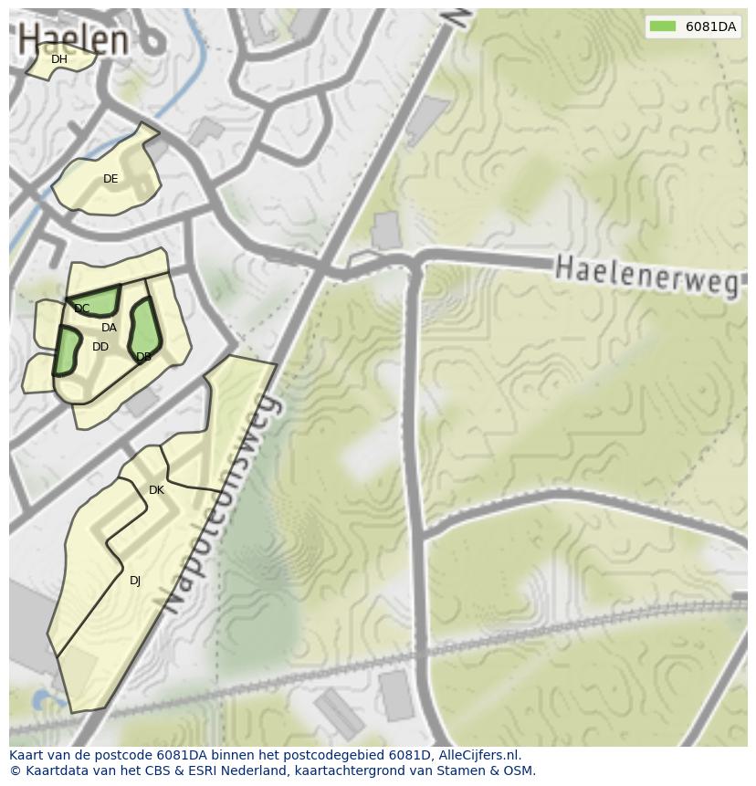 Afbeelding van het postcodegebied 6081 DA op de kaart.