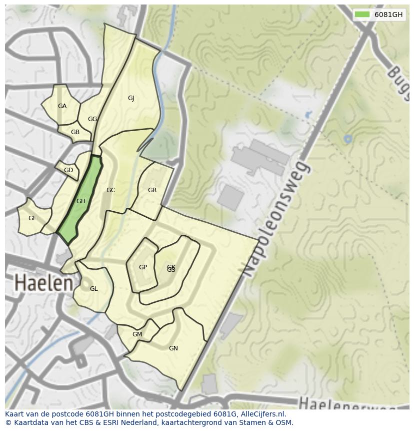 Afbeelding van het postcodegebied 6081 GH op de kaart.