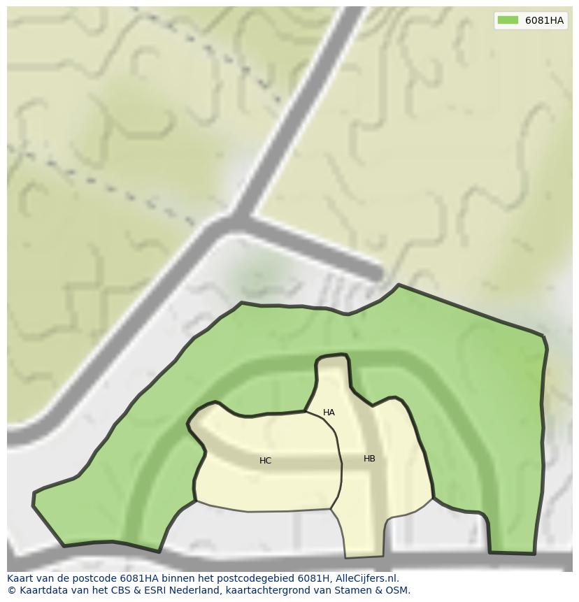 Afbeelding van het postcodegebied 6081 HA op de kaart.
