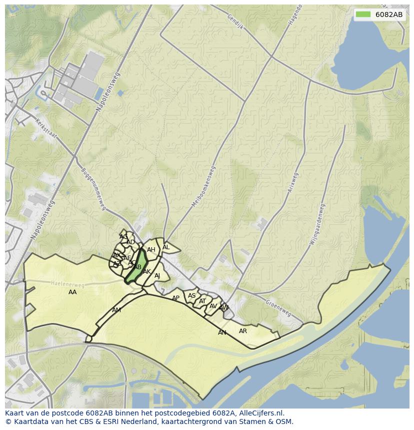 Afbeelding van het postcodegebied 6082 AB op de kaart.