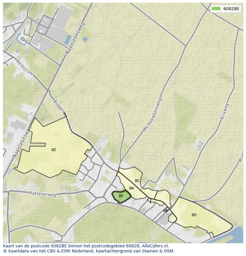 Afbeelding van het postcodegebied 6082 BE op de kaart.