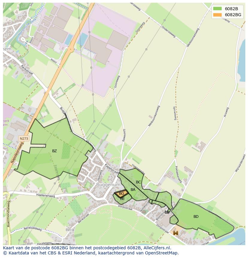 Afbeelding van het postcodegebied 6082 BG op de kaart.