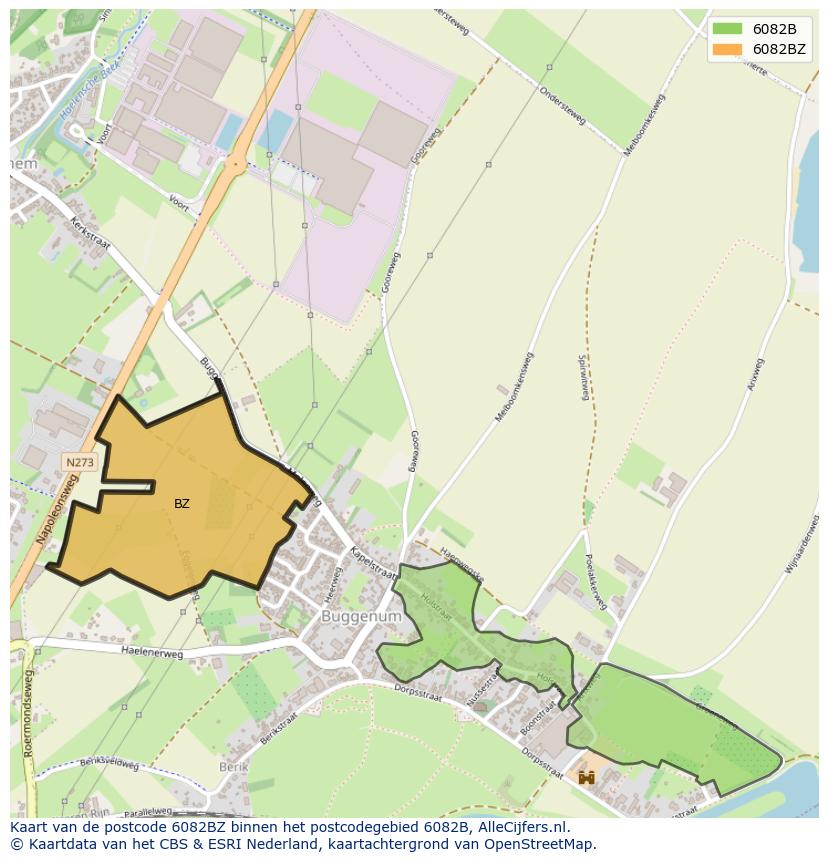 Afbeelding van het postcodegebied 6082 BZ op de kaart.