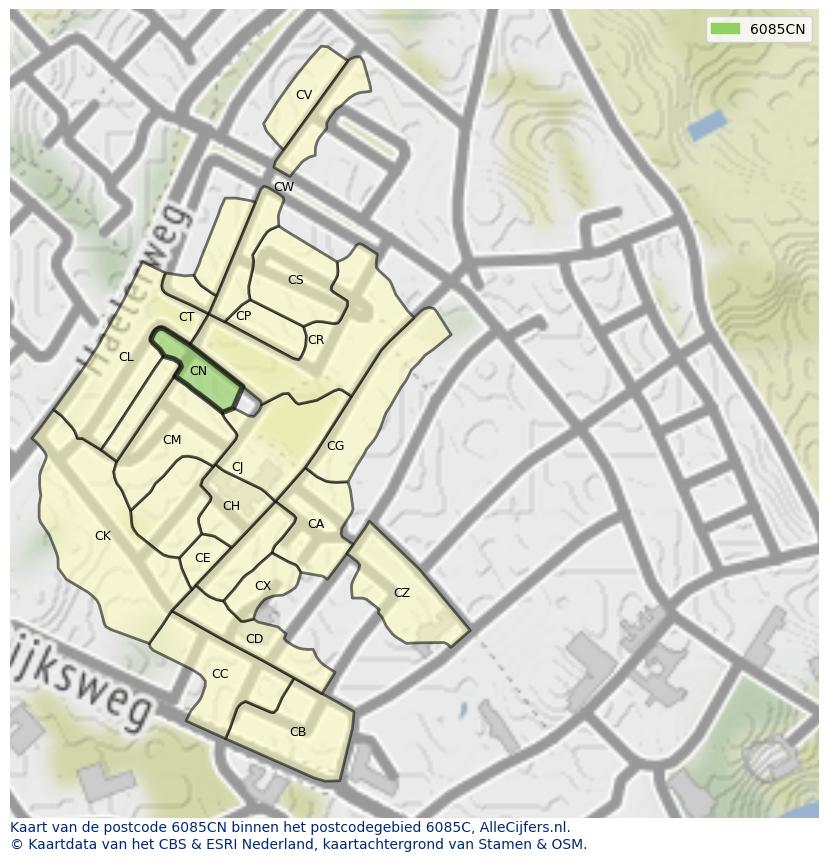 Afbeelding van het postcodegebied 6085 CN op de kaart.