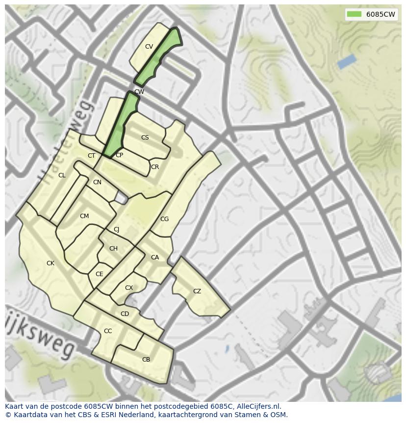 Afbeelding van het postcodegebied 6085 CW op de kaart.