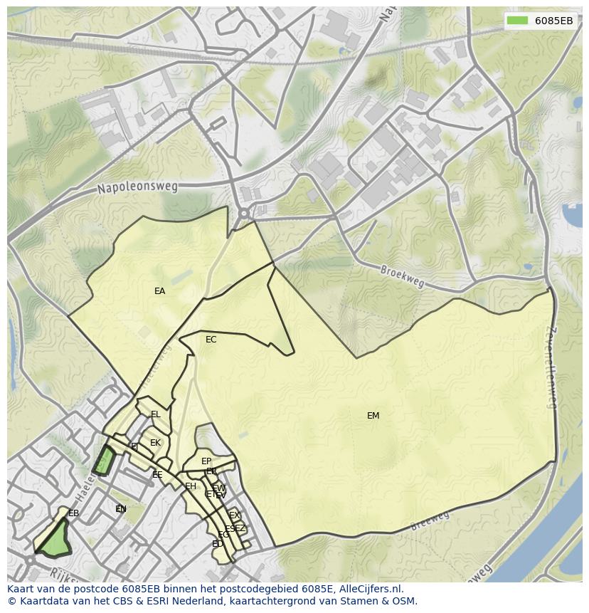 Afbeelding van het postcodegebied 6085 EB op de kaart.