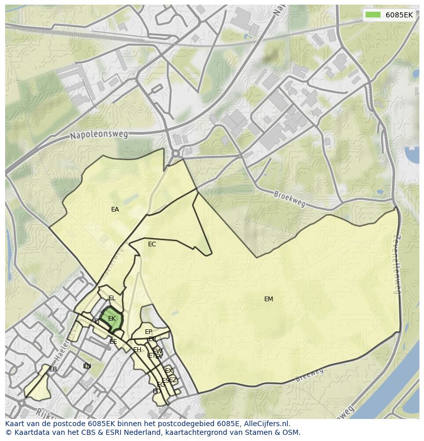 Afbeelding van het postcodegebied 6085 EK op de kaart.