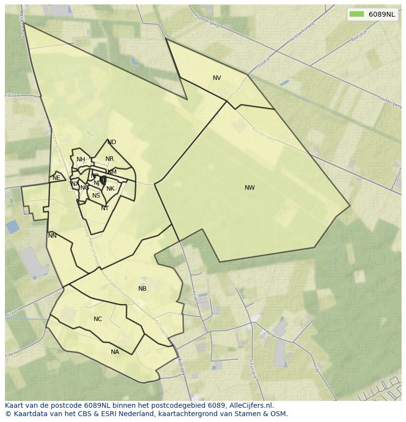 Afbeelding van het postcodegebied 6089 NL op de kaart.