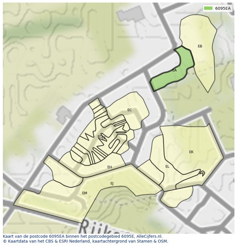 Afbeelding van het postcodegebied 6095 EA op de kaart.