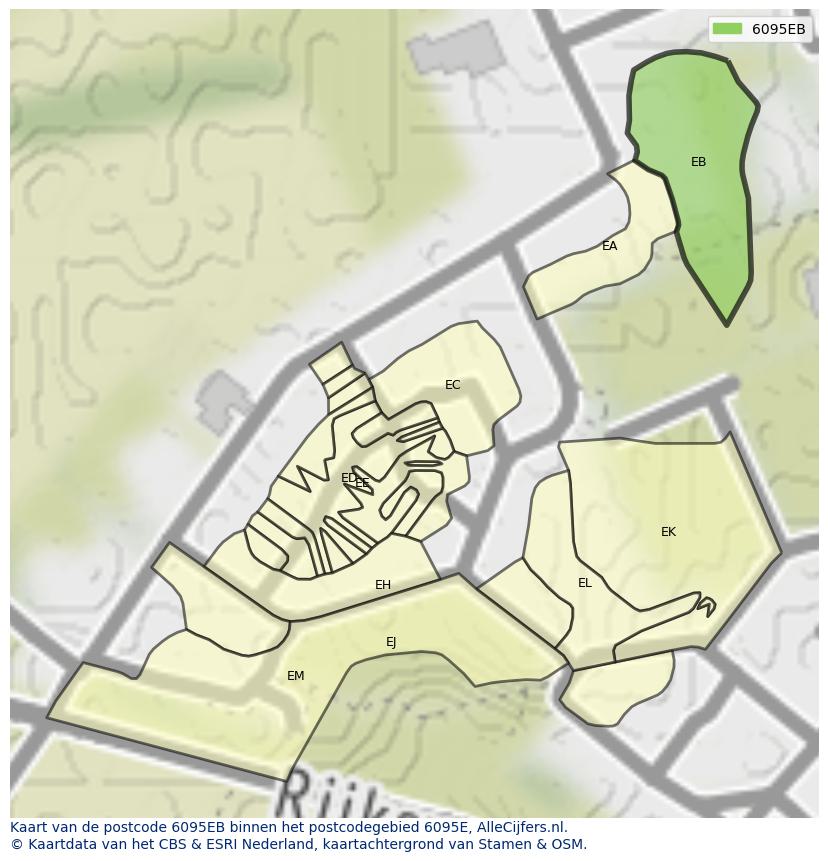 Afbeelding van het postcodegebied 6095 EB op de kaart.