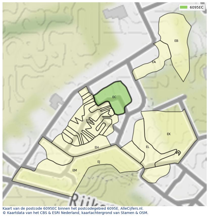 Afbeelding van het postcodegebied 6095 EC op de kaart.