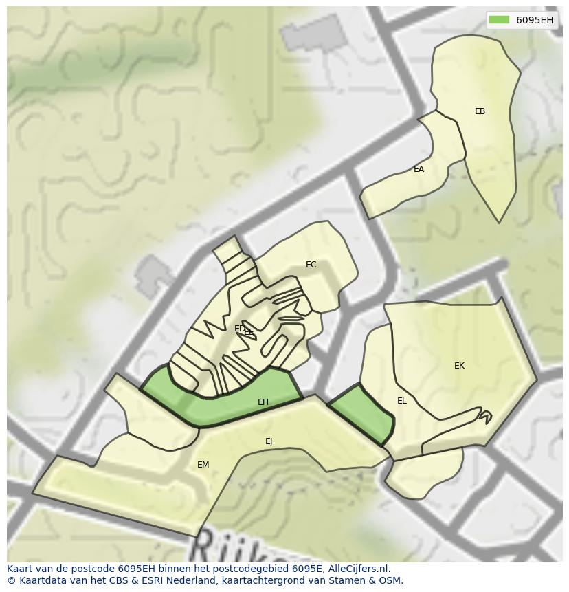 Afbeelding van het postcodegebied 6095 EH op de kaart.