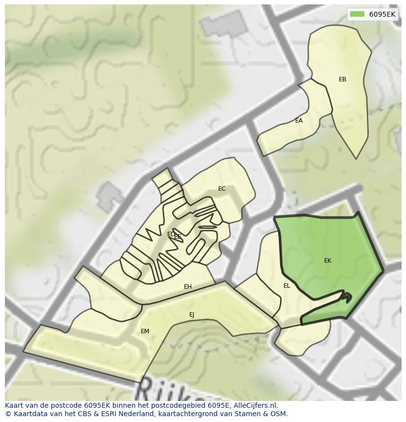 Afbeelding van het postcodegebied 6095 EK op de kaart.