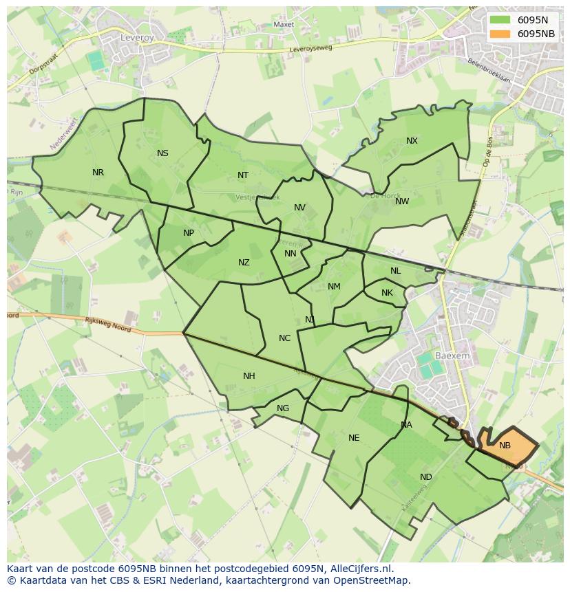 Afbeelding van het postcodegebied 6095 NB op de kaart.