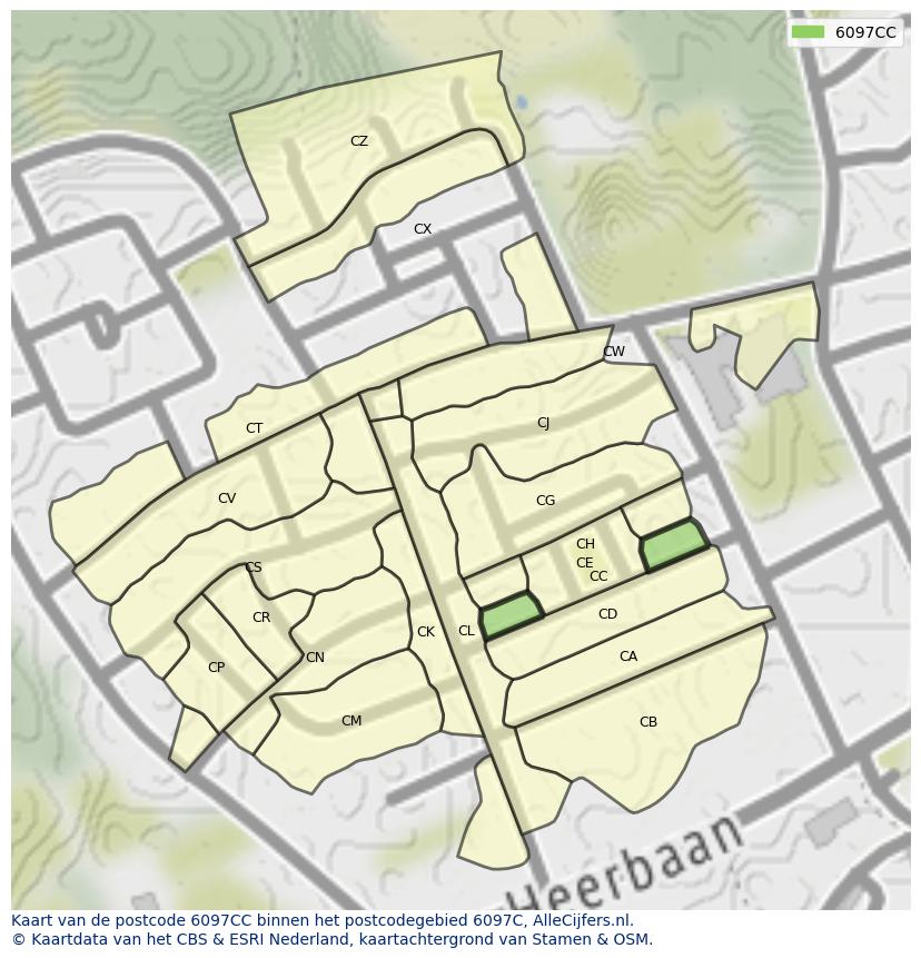 Afbeelding van het postcodegebied 6097 CC op de kaart.