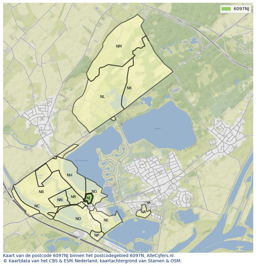 Afbeelding van het postcodegebied 6097 NJ op de kaart.