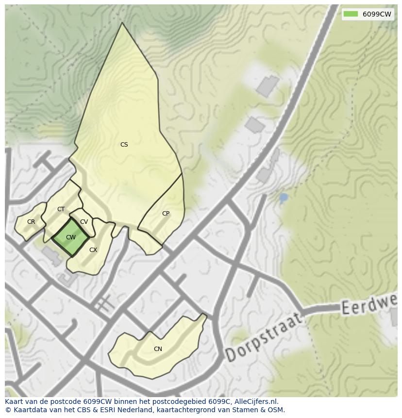 Afbeelding van het postcodegebied 6099 CW op de kaart.
