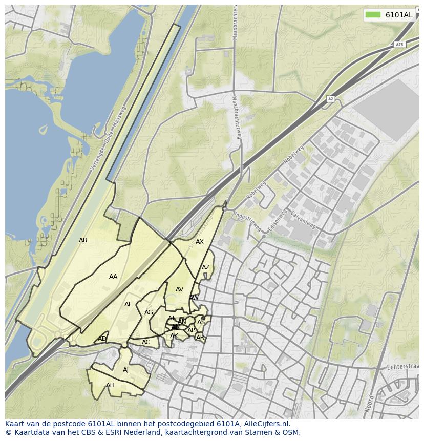 Afbeelding van het postcodegebied 6101 AL op de kaart.