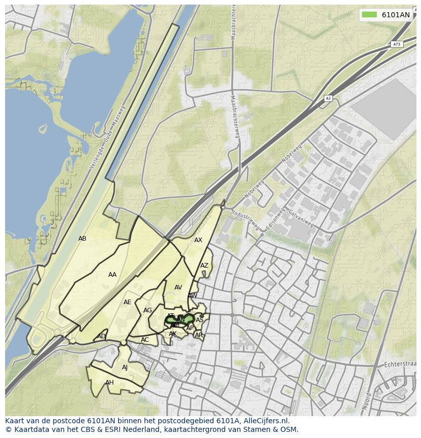 Afbeelding van het postcodegebied 6101 AN op de kaart.