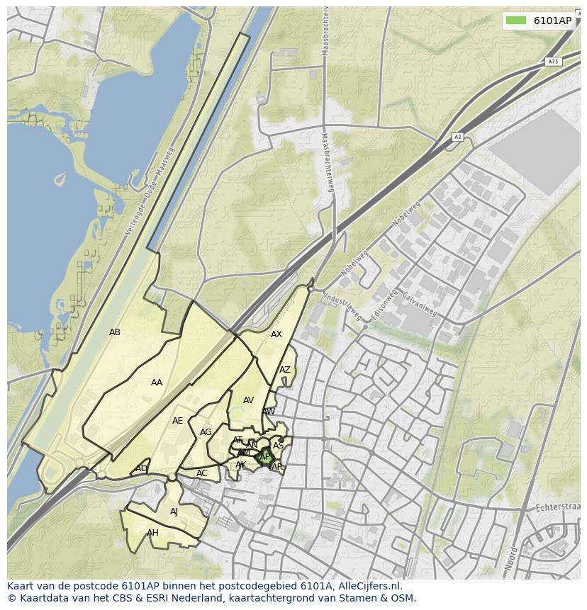 Afbeelding van het postcodegebied 6101 AP op de kaart.