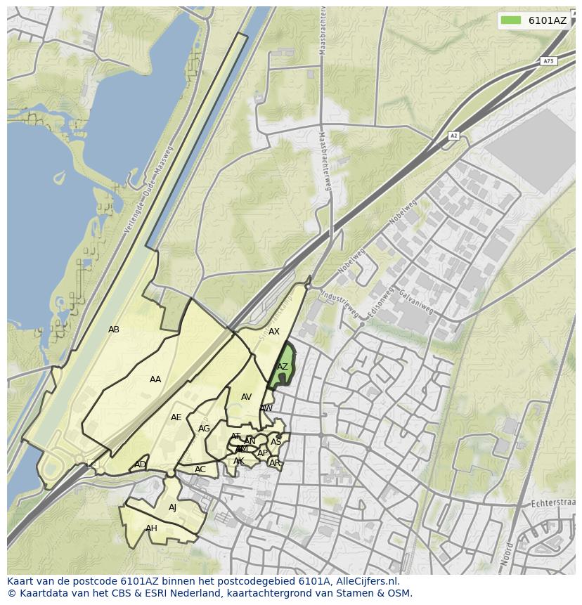 Afbeelding van het postcodegebied 6101 AZ op de kaart.