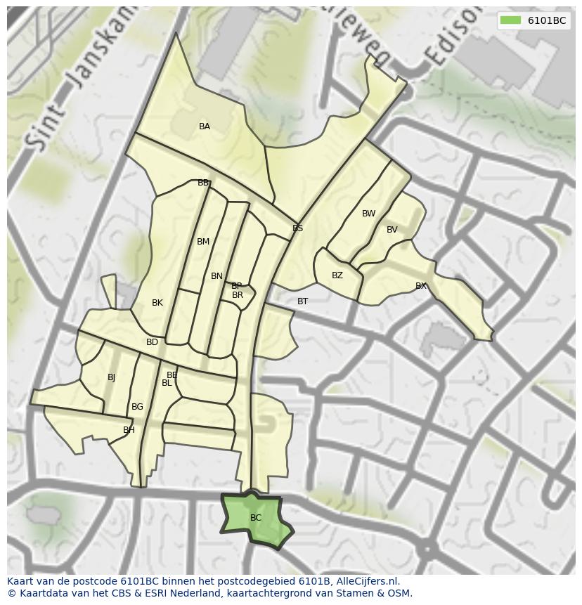 Afbeelding van het postcodegebied 6101 BC op de kaart.