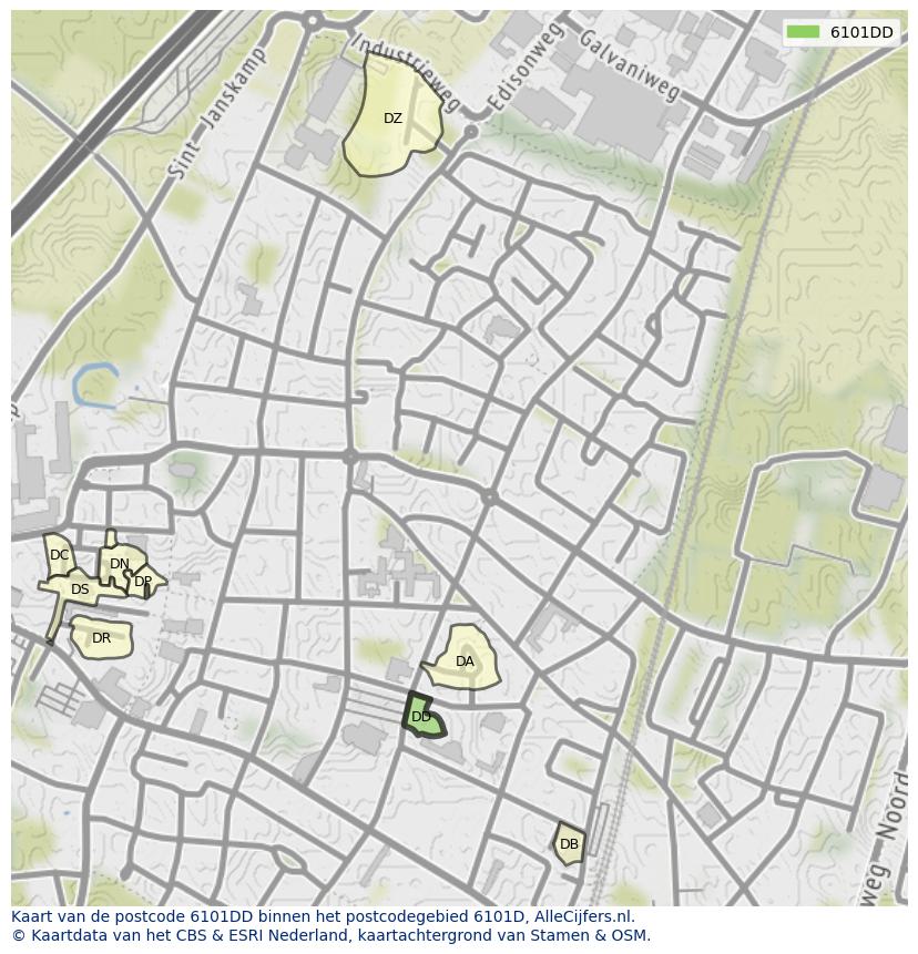 Afbeelding van het postcodegebied 6101 DD op de kaart.