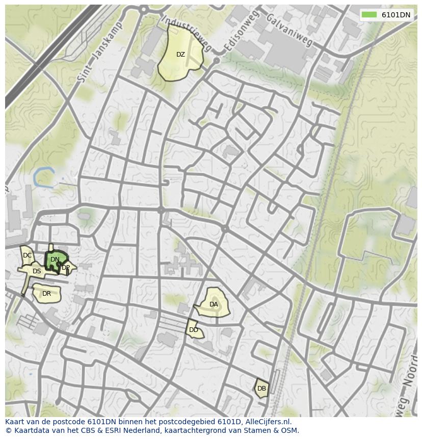Afbeelding van het postcodegebied 6101 DN op de kaart.