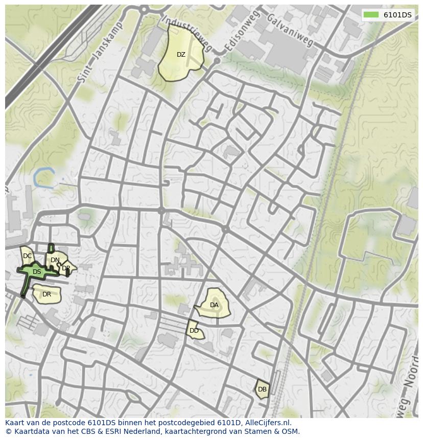 Afbeelding van het postcodegebied 6101 DS op de kaart.