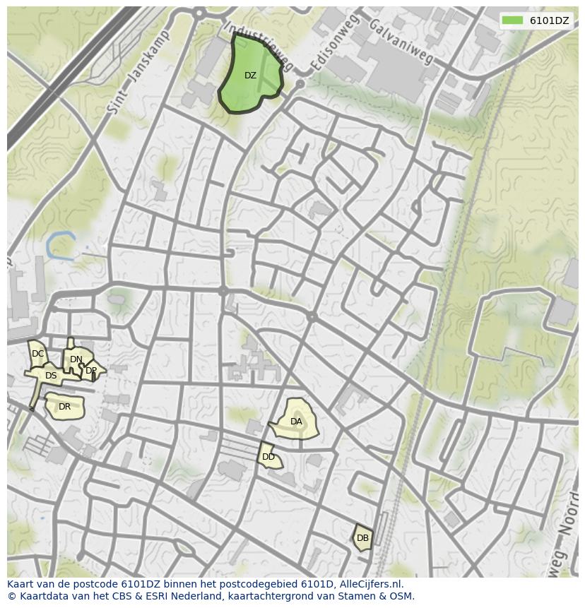 Afbeelding van het postcodegebied 6101 DZ op de kaart.