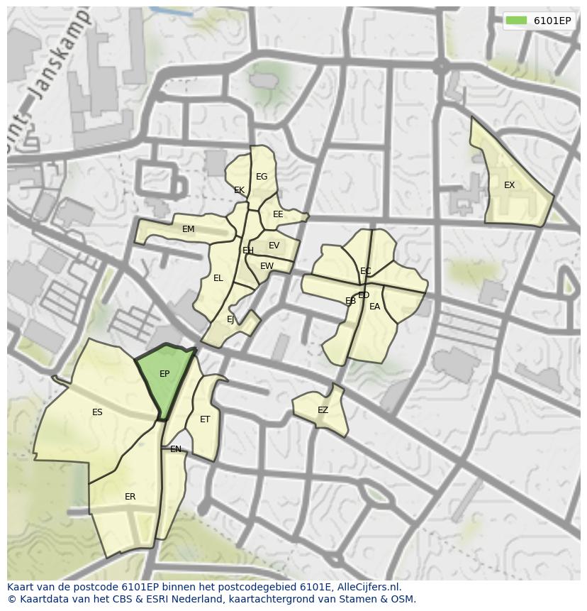 Afbeelding van het postcodegebied 6101 EP op de kaart.