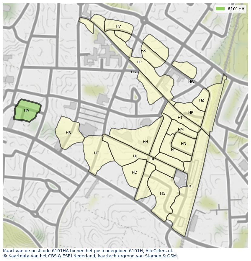 Afbeelding van het postcodegebied 6101 HA op de kaart.