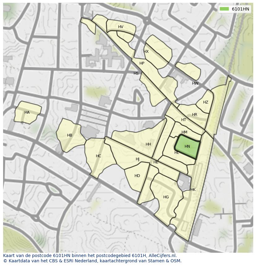 Afbeelding van het postcodegebied 6101 HN op de kaart.