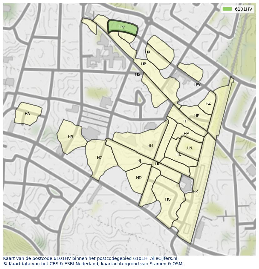 Afbeelding van het postcodegebied 6101 HV op de kaart.