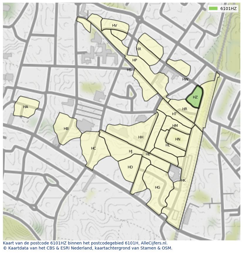Afbeelding van het postcodegebied 6101 HZ op de kaart.