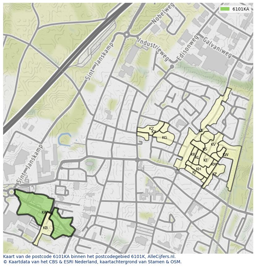 Afbeelding van het postcodegebied 6101 KA op de kaart.