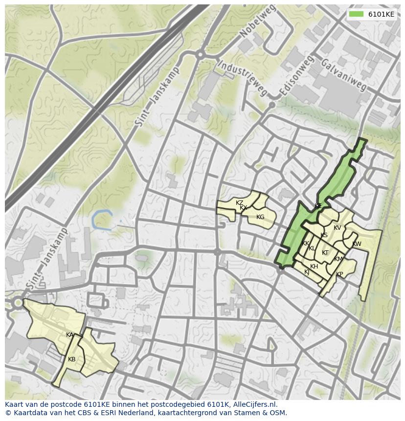 Afbeelding van het postcodegebied 6101 KE op de kaart.