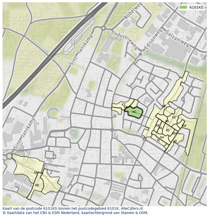 Afbeelding van het postcodegebied 6101 KG op de kaart.